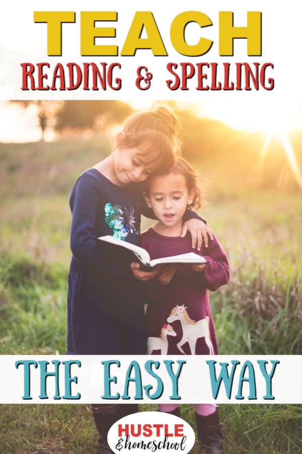 Teach Reading & Spelling the easy way with the best homeschool reading curriculum. Picture of 2 girls standing in a field reading a book.