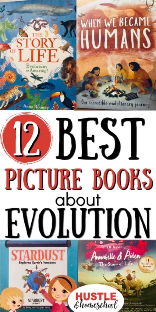 Pictures of the 12 best picture books about evolution.