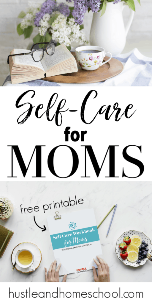 Self-Care Workbook for Moms, picture of book and tea, and the workbook.