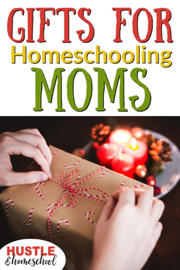 Christmas Gifts for homeschooling Moms, woman holding present about to unwrap it.