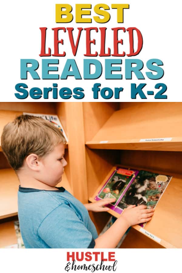 Best Leveled Readers Series for K-2 text overlay on picture of boy looking at bookshelf in library