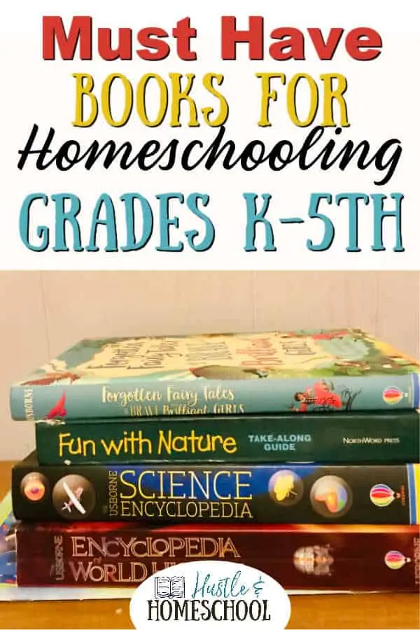 Stack of books for homeschooling grades K through 5th